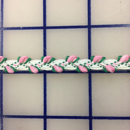 Non-Metallic Trim - 1/8-inch Braided White Green and Pink