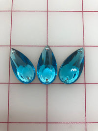 Rhinestones - 27X14mm Czech Aqua Pear-Shape Sew-On 3PK