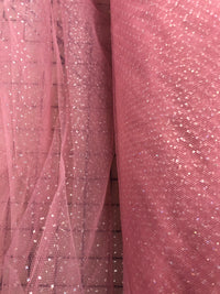 Iridescent Silver Sparkle Dot Tulle - 52-inches Wide Dusty Rose
