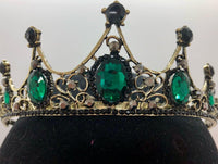 Tiara - Antique Brass Plated Tiara with Green Rhinestones