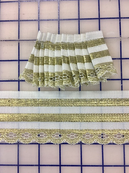 Metallic Trim - 2.5-inch White/Gold with Scalloped Edge