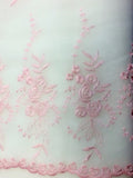 Fancy Organza - 53-inches Wide Pink Embroidery on White 