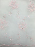 Fancy Organza - 60-inches Wide Embroidered Organza Pink/White