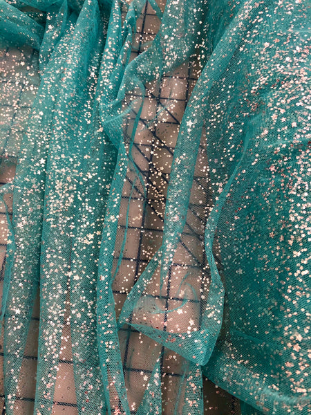 Sparkle Mesh - 60-inches Wide Mesh Aqua with Silver Sparkle