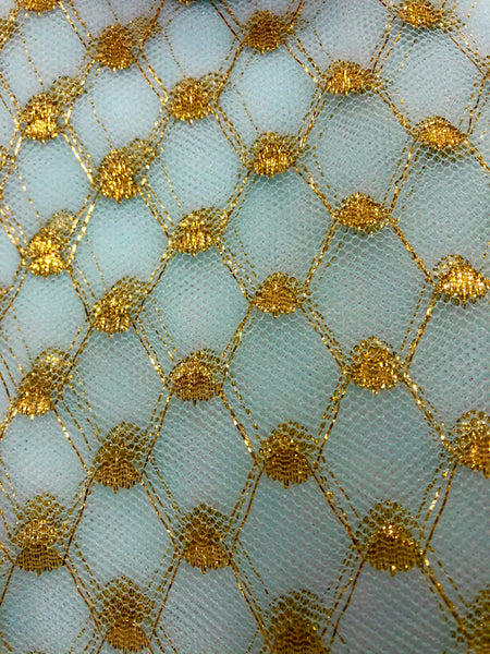 Tutu Net - 56-inches Wide Stiff Aqua Net with Metallic Gold Design