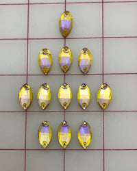 Rhinestones - 9x18mm Czech Bright-Cut Light Topaz AB Navette Sew-On