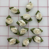 Flowers - Ribbon Rosebuds Ivory and Green 12-Pack