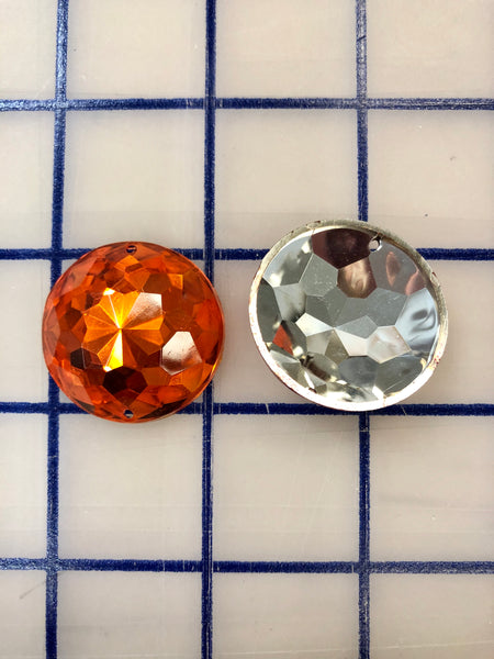Decorative Gems - 1.25-inch Medium Round Sew-On Gems Orange 3-Pack Close-Out