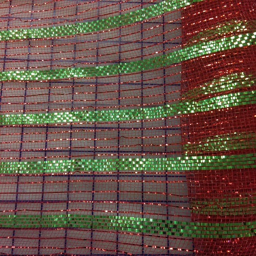 Metallic Trim - 21-inch Poly Mesh for Decoration and Craft Work Red with Green Stripes