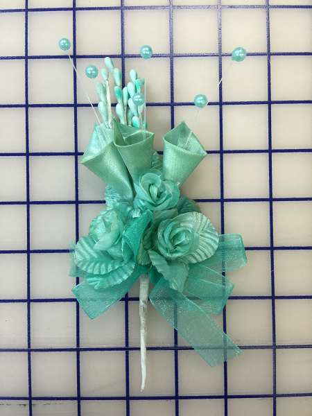 Flowers - Satin Rosebuds with Organza Ribbons Aqua Close-Out