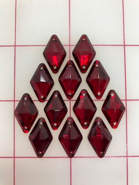 Rhinestones - 18x11mm Czech Siam Ruby Diamond Sew-On