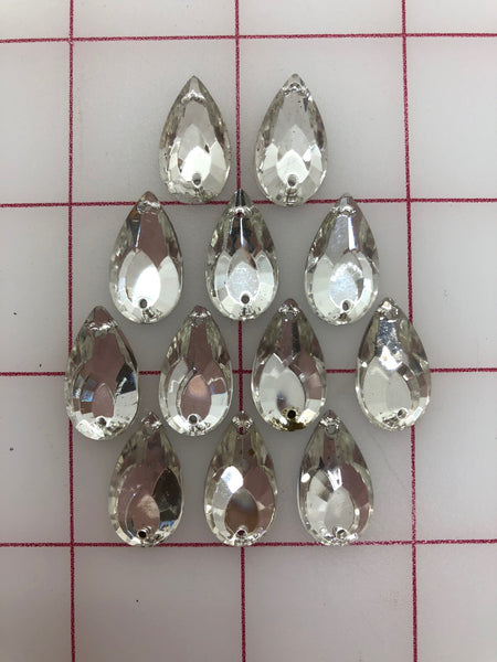 Rhinestones - 20x11mm Czech Crystal Pear-Shape Sew-On 12-Pack