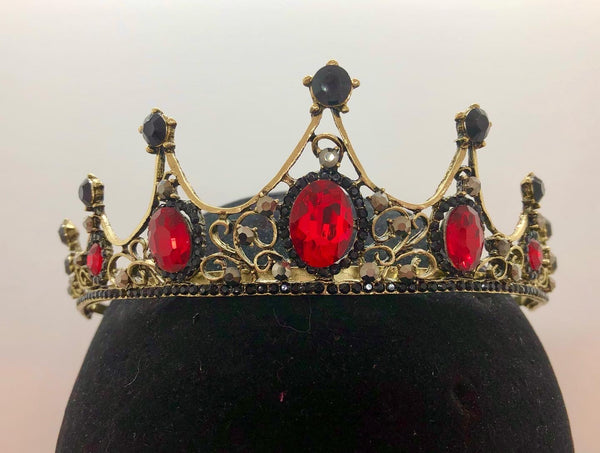 Tiara - Antique Brass Plated Tiara with Red Rhinestones