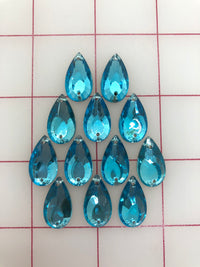 Rhinestones - 20x11mm Czech Aqua Pear-Shape Sew-On 12-Pack