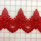 Non-Metallic Trim - 4.25-inch Beaded and Sequined Scalloped Red 1/2-Yard Left!