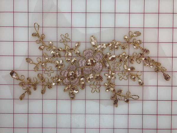 Applique - Sequined Lace Motif Rose Gold