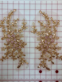 Applique - Sequined Lace Motif Pairs Rose Gold