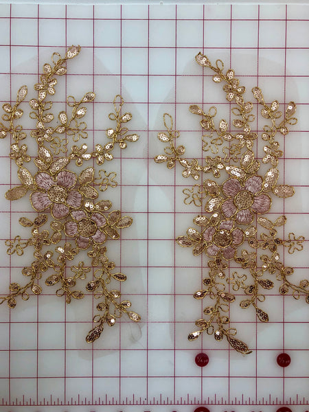 Applique - Sequined Lace Motif Pairs Rose Gold
