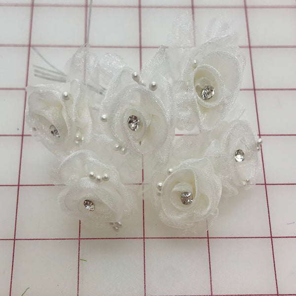 Flowers - Ivory Mini Organza Buds 6-Flower Bunch Close-Out