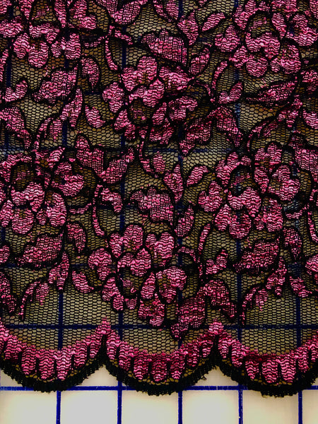 Stretch Lace - 45-inches Wide Black Fuchsia Close-Out Only 2 Yards Left!