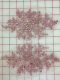 Applique - Beaded Lace Flower Motif Pairs Dusty Rose
