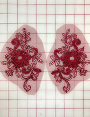Applique - Beautiful Burgundy-Sequined Lace Motif Pairs