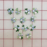 Flowers - Tiny Periwinkle, Ivory, and Green  Embroidered Motifs 12-Pack