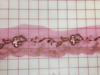 Applique - Embroidered Sequined Border Trim Pink and Copper Only 2 Pieces Left! Close-Out