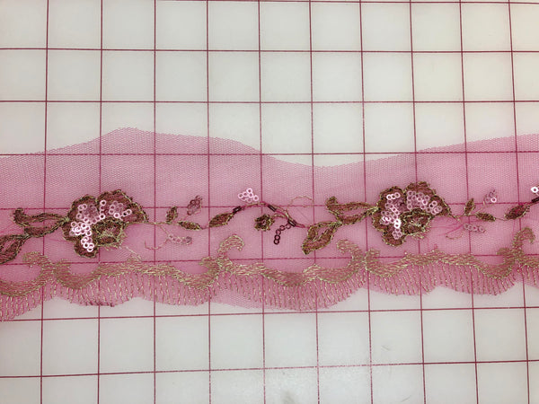 Applique - Embroidered Sequined Border Trim Pink and Copper Only 2 Pieces Left!