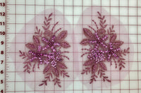 Applique - Sequined and Beaded Lace Flower Pairs Dusty Rose