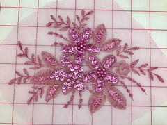 Applique - Sequined and Beaded Lace Flower Pairs Dusty Rose