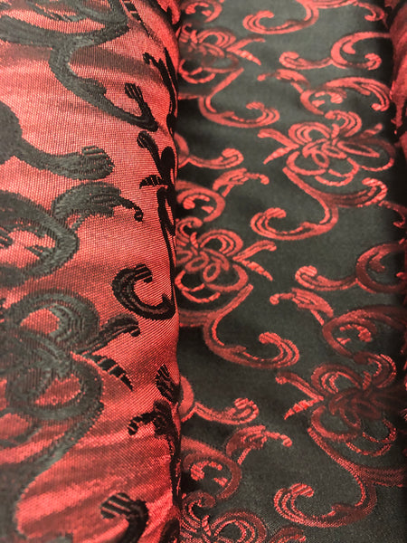 Brocade - 58-inches Wide Satin Black and Wine/Red