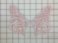 Applique - Beaded and Sequined Lace Motif Pairs Pink