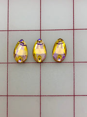 Rhinestones - 10x18mm Czech "Bright-Cut" Topaz AB Pear-Shape Sew-On