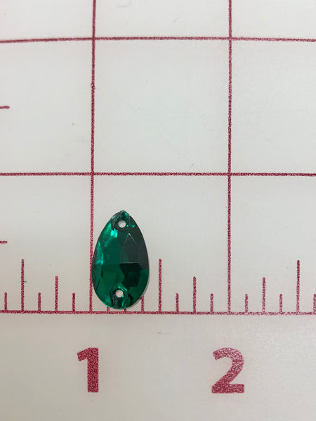 Rhinestones - 10x18mm Czech "Bright-Cut" BZ Emerald Pear-Shape Sew-On