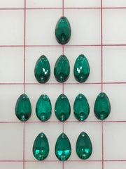 Rhinestones - 10x18mm Czech "Bright-Cut" BZ Emerald Pear-Shape Sew-On