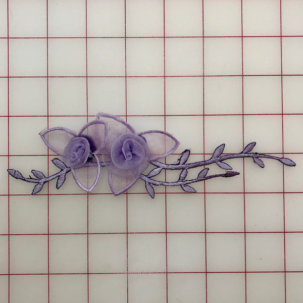 Flowers - Organza Lavender Iron-On Flowers with Vine 7-in