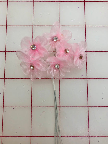 Flowers - Organza with Crystal Rhinestone Center Pink