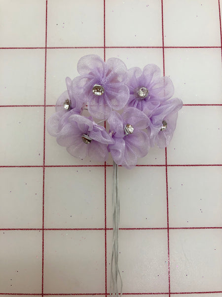 Flowers - Organza with Crystal Rhinestone Center Lavender