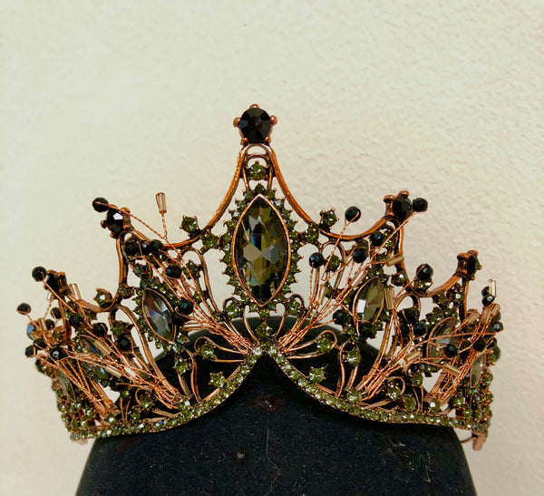 Tiara - Elegant Coppery-Gold and Black Diamond Rhinestone
