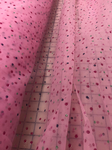 Sparkle Organza - 54-inches Wide Party Pink Polka Dots