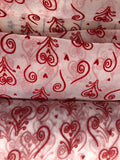 Fancy Organza - 54-inches Wide Valentine Red-Flocked on White Close-Out
