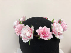 Flowers - Wreath Pink and White Flowers with Green Leaves