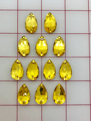 Rhinestones - 13x22mm Czech "Bright-Cut" Light Topaz Pear-Shape Sew-On