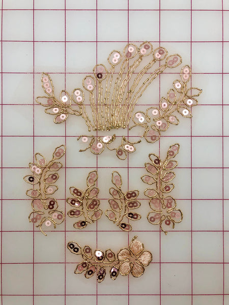 Applique - Single Sequined Lace Motif Pieces Rose Gold Close-Out