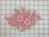 Applique - Beaded Lace 3D Flower Motifs Dusty Rose
