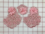 Applique - Beaded Lace 3D Flower Motifs Dusty Rose 3 Pieces Close-Out