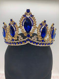 Tiara - Gold with Royal Blue and Crystal Rhinestone