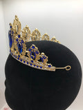 Tiara - Gold with Royal Blue and Crystal Rhinestone