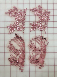 Applique - Sequined Lace Motif Pieces Dusty Rose Close-Out